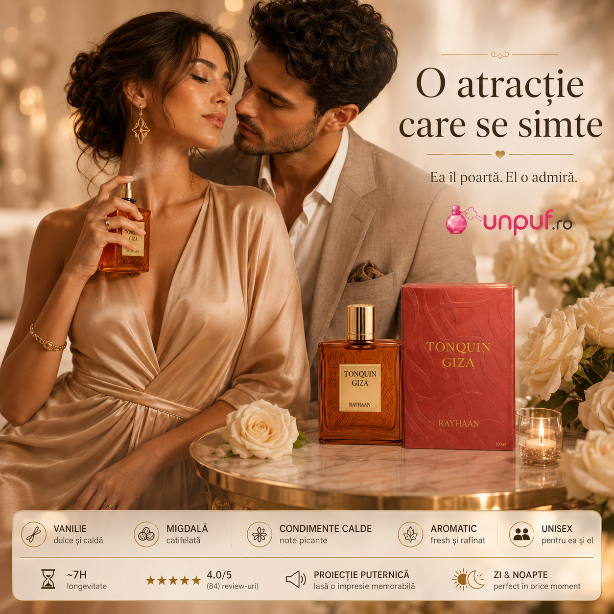 Rayhaan Tonquin Giza parfum Arăbesc unisex, aromă caldă, dulce și seducătoare pentru femei și bărbați